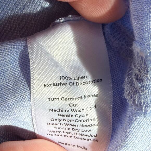 Talbots Light Blue Square Neck Embroidered Linen Top Size L Coastalprep - Picture 8 of 8